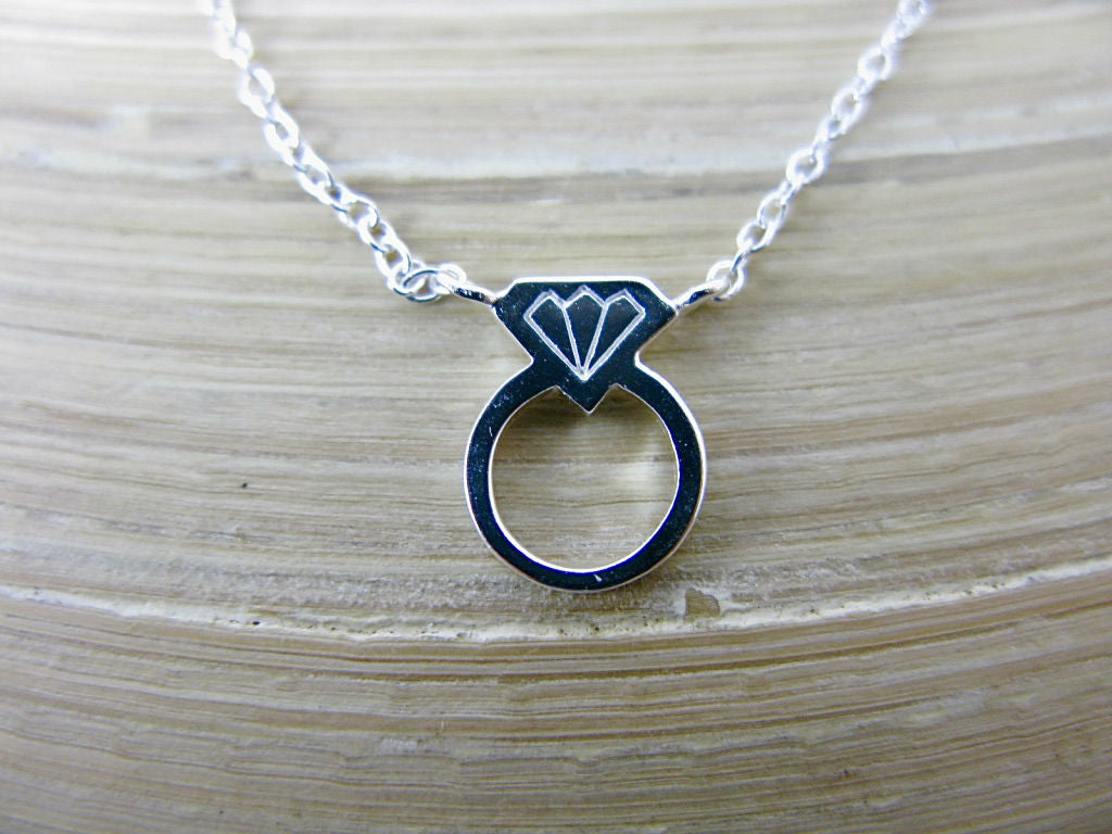 Diamond Ring Shaped 925 Sterling Silver Pendant Chain Necklace