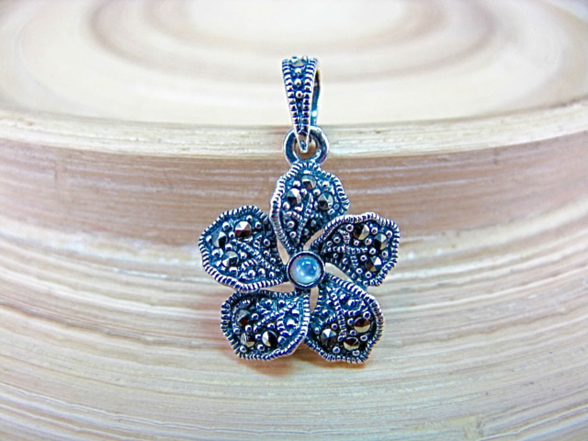 Flower Marcasite Mother of Pearl 925 Sterling Silver Pendant