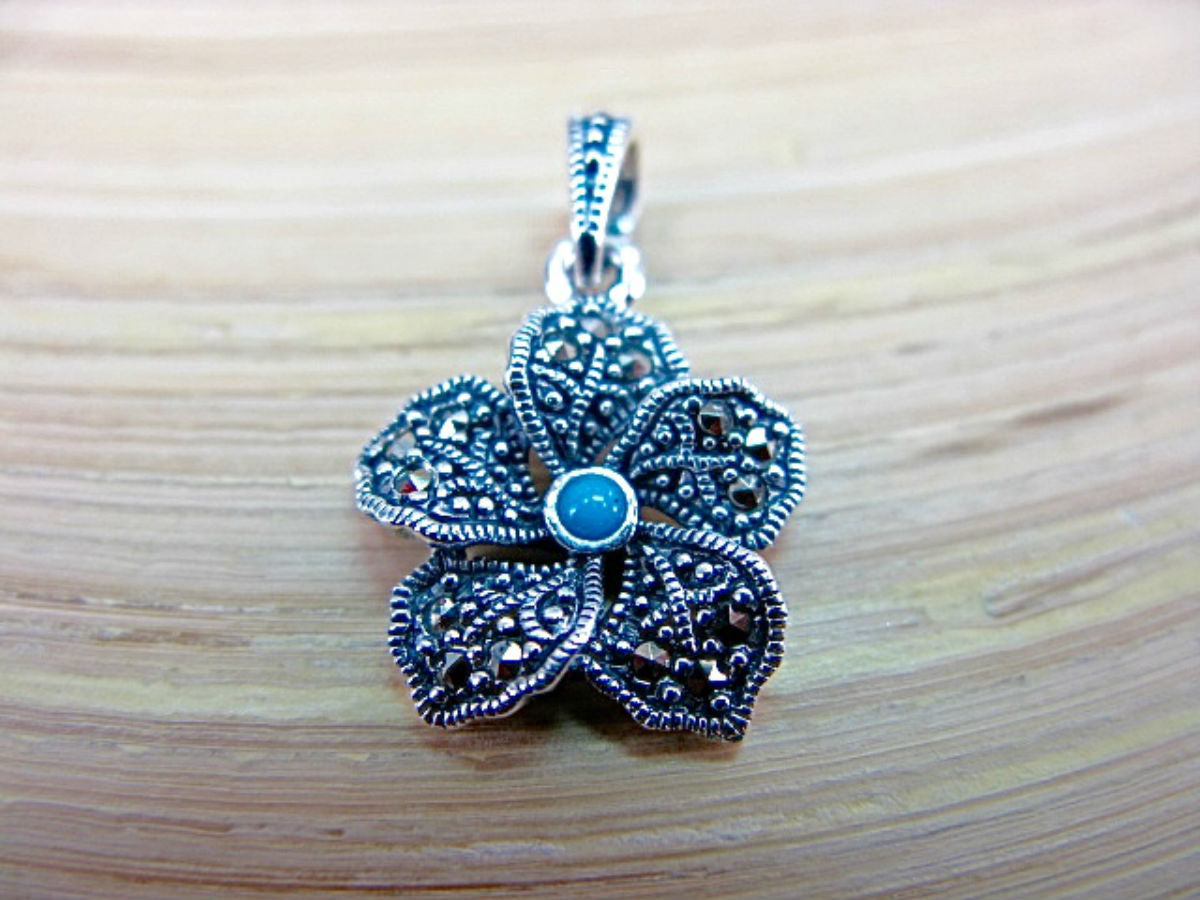 Flower Marcasite Turquoise 925 Sterling Silver Pendant