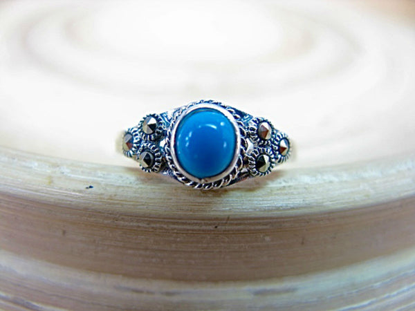 Turquoise Marcasite 925 Sterling Silver Ring