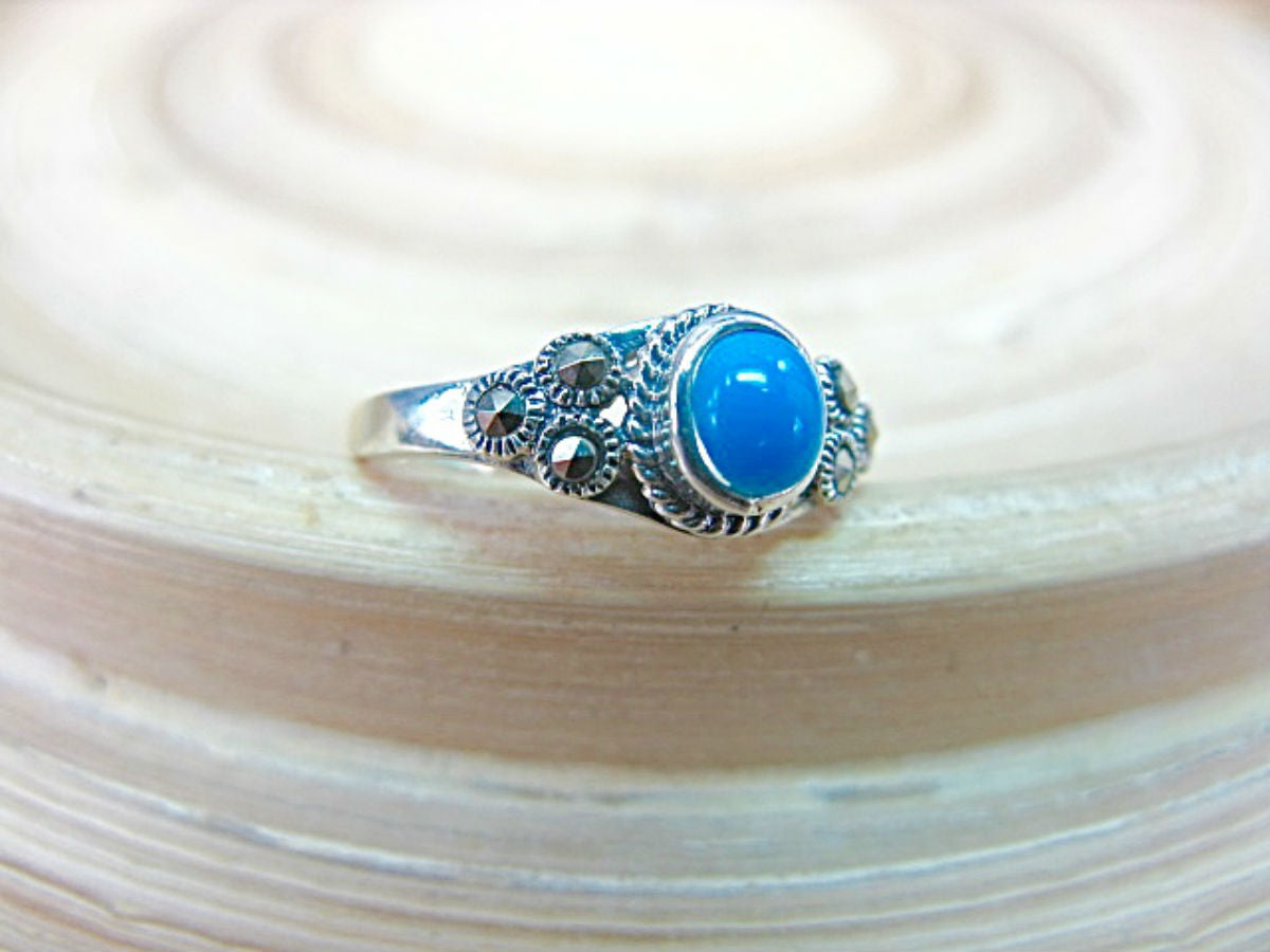 Turquoise Marcasite 925 Sterling Silver Ring