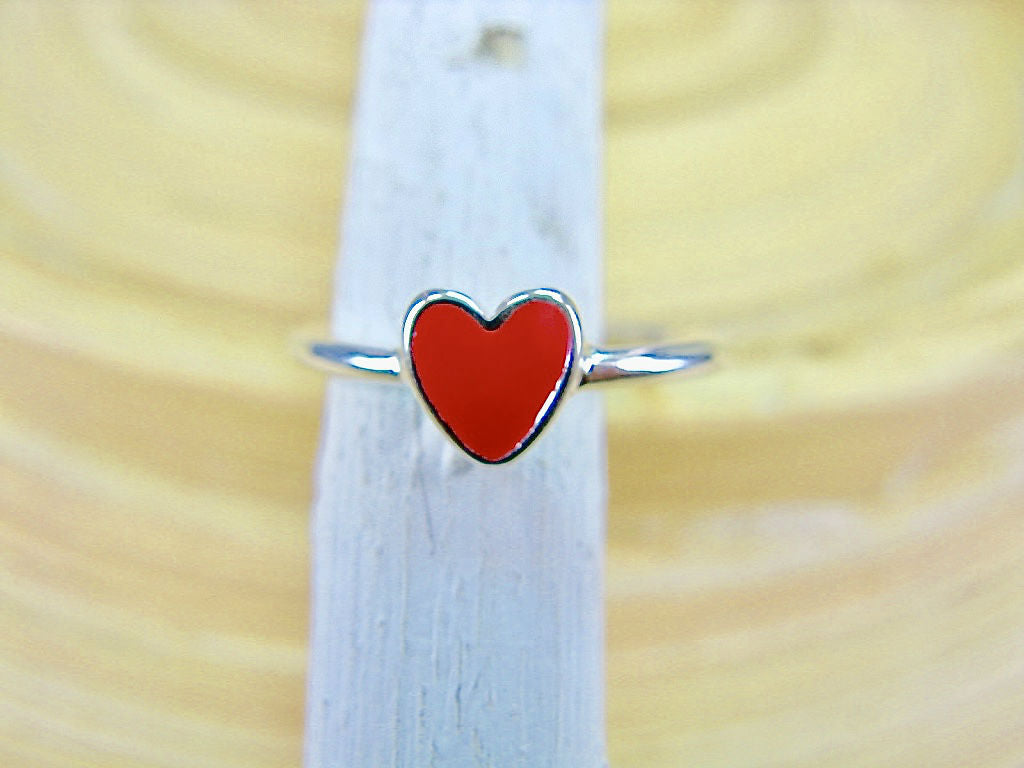 Red Heart Enamel Ring in 925 Sterling Silver