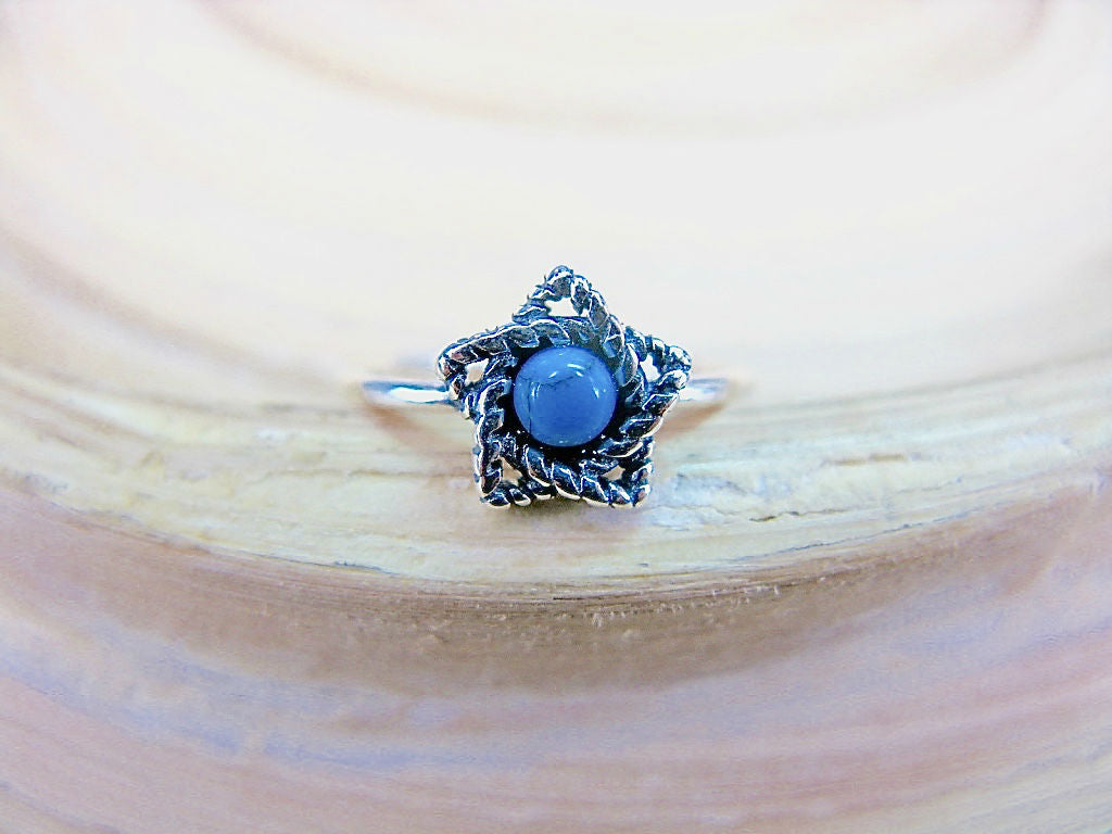 Star Turquoise Oxidized Pinky Ring 925 Sterling Silver