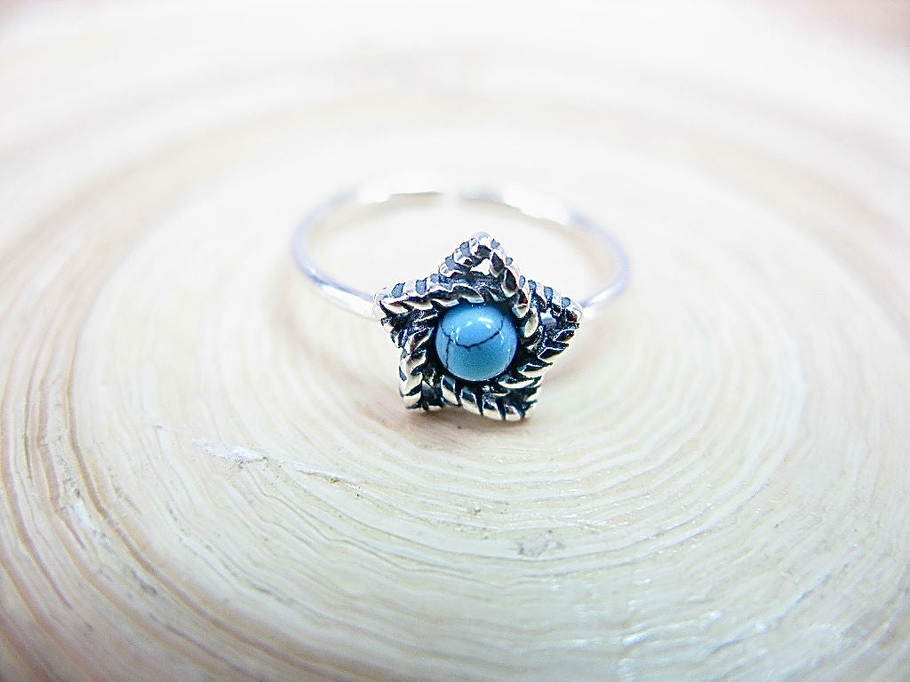 Star Turquoise Oxidized Pinky Ring 925 Sterling Silver