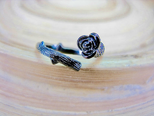 Rose Flower Oxidized 925 Sterling Silver Ring