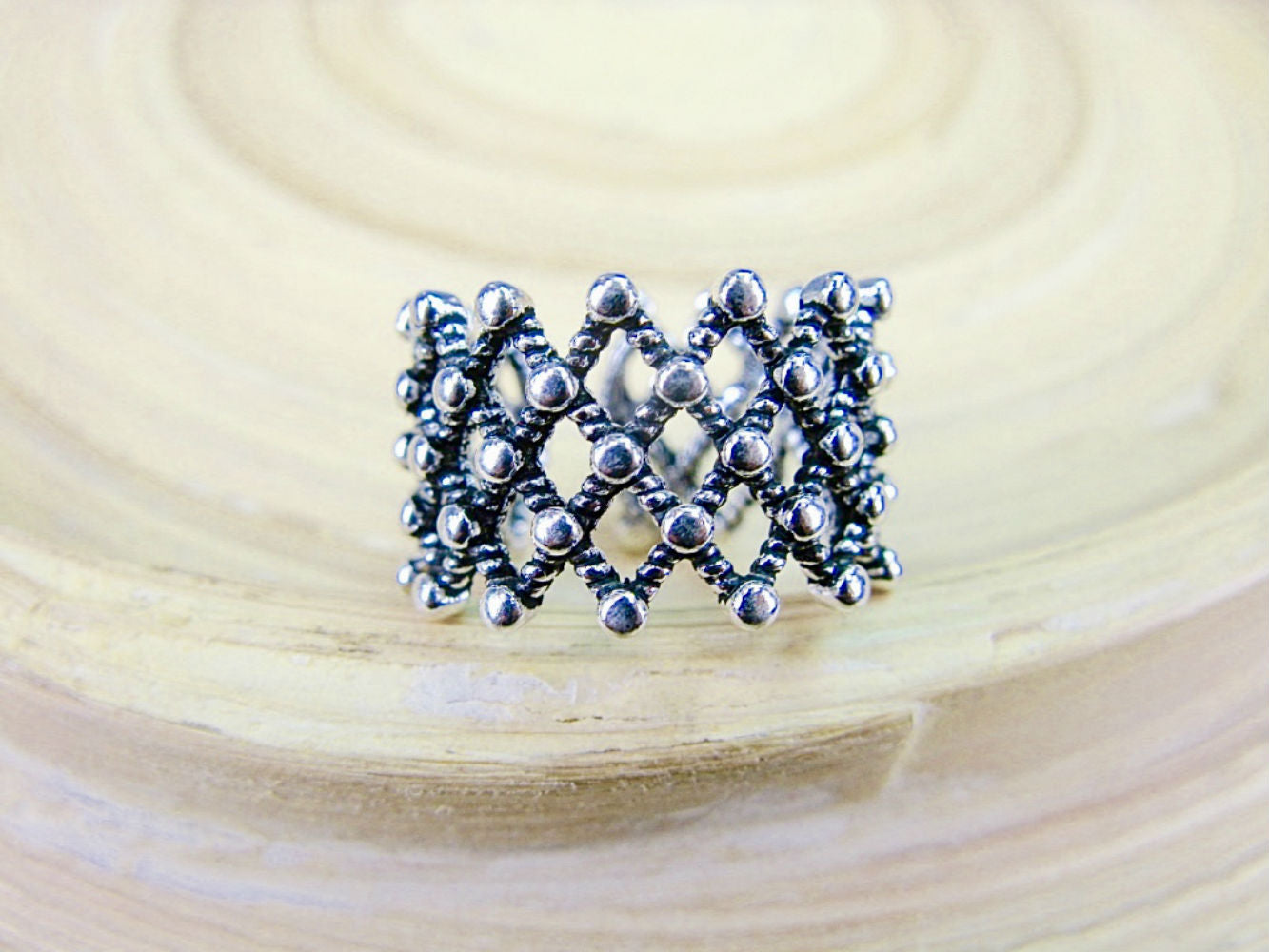 Filigree Eternity Oxidized Bead 925 Sterling Silver Ring