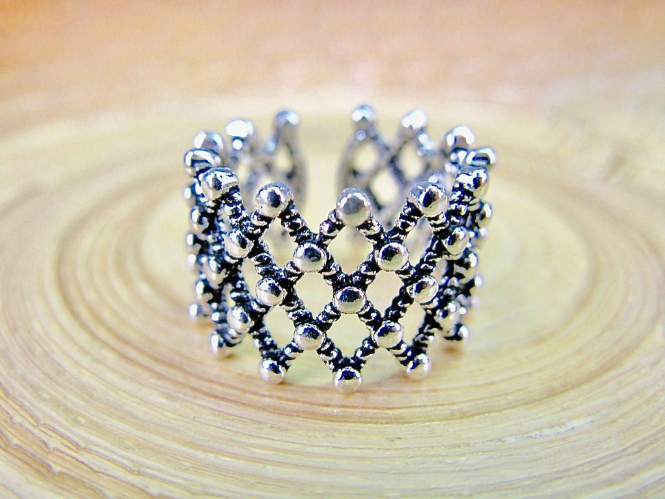 Filigree Eternity Oxidized Bead 925 Sterling Silver Ring