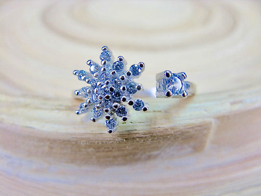 Snowflake Flower Crystal Ring 925 Sterling Silver