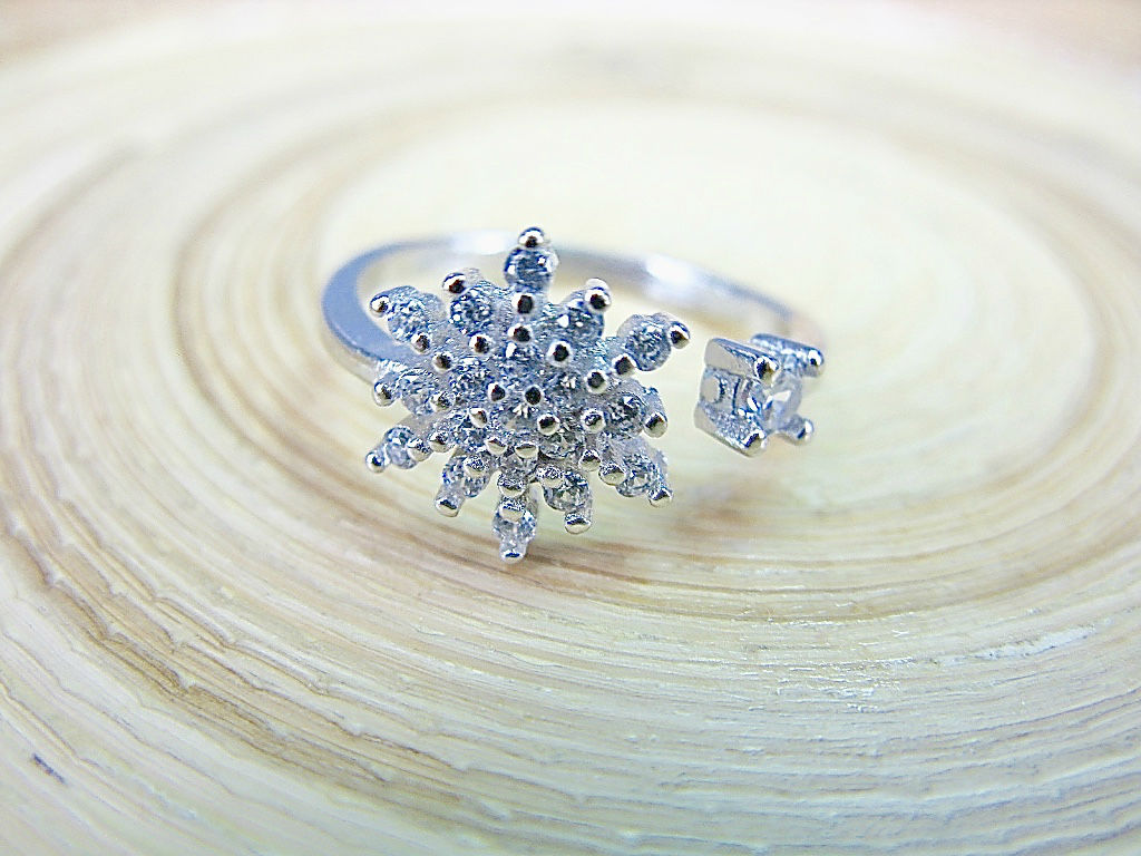 Snowflake Flower Crystal Ring 925 Sterling Silver