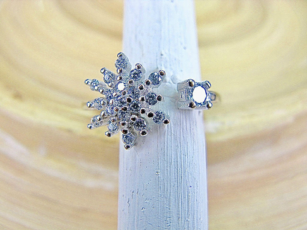 Snowflake Flower Crystal Ring 925 Sterling Silver