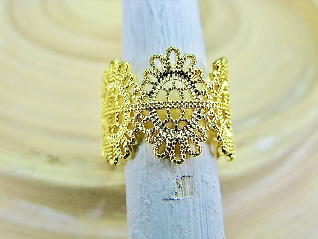 Crown Filigree Eternity Gold Plated 925 Sterling Silver Ring