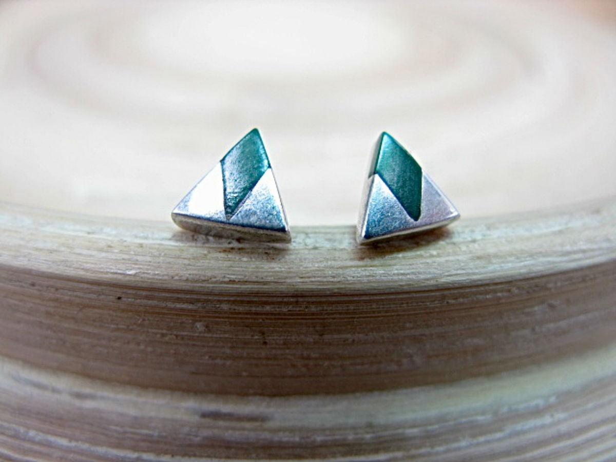 Minimalist Triangle Malachite Stud Earrings in 925 Sterling Silver