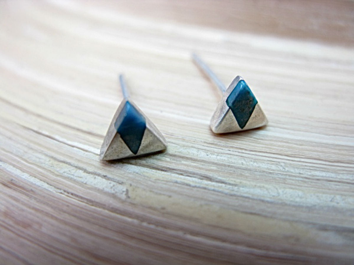 Minimalist Triangle Turquoise Stud Earrings in 925 Sterling Silver