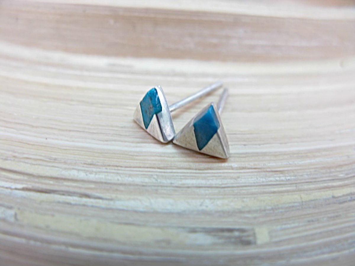Minimalist Triangle Turquoise Stud Earrings in 925 Sterling Silver
