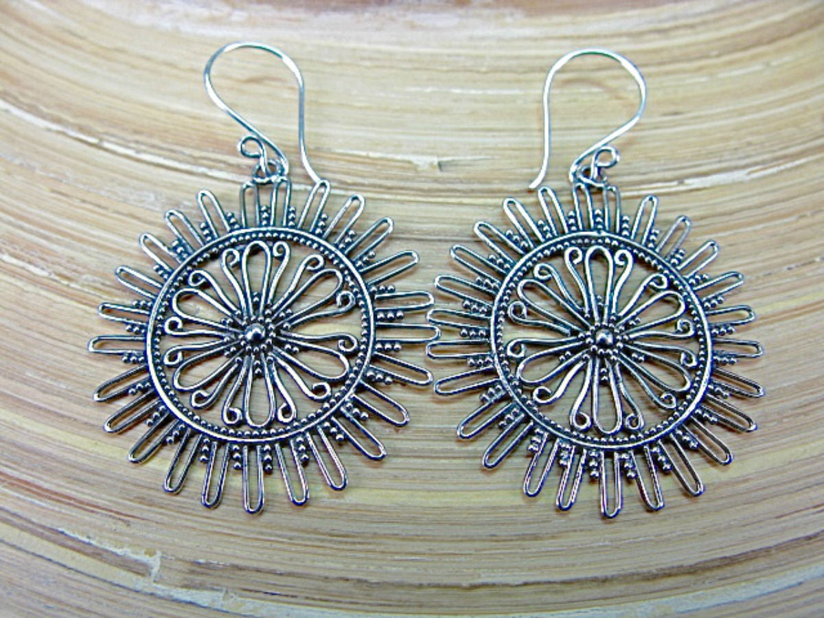 Sun Balinese Bead Filigree Oxidized 925 Sterling Silver Earrings