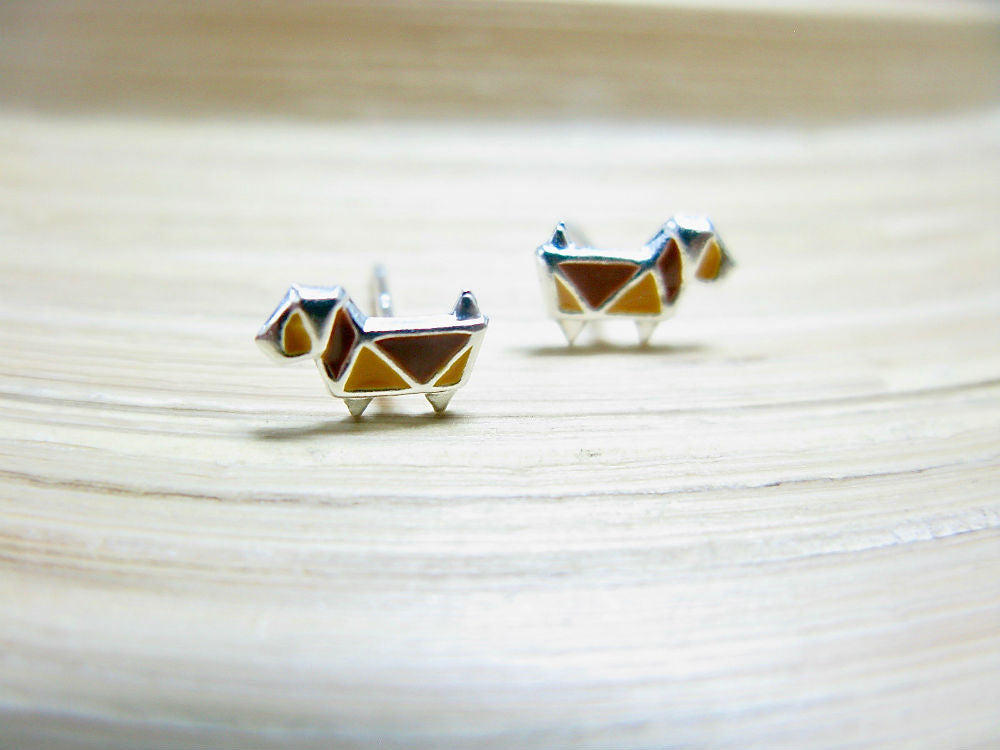 Origami Dog 925 Sterling Silver Stud Earrings