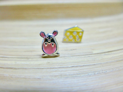 Mouse and Cheese 925 Sterling Silver Stud Earrings