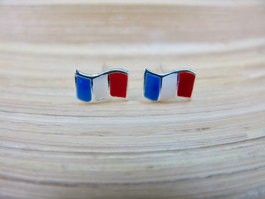 France Flag 925 Sterling Silver Stud Earrings