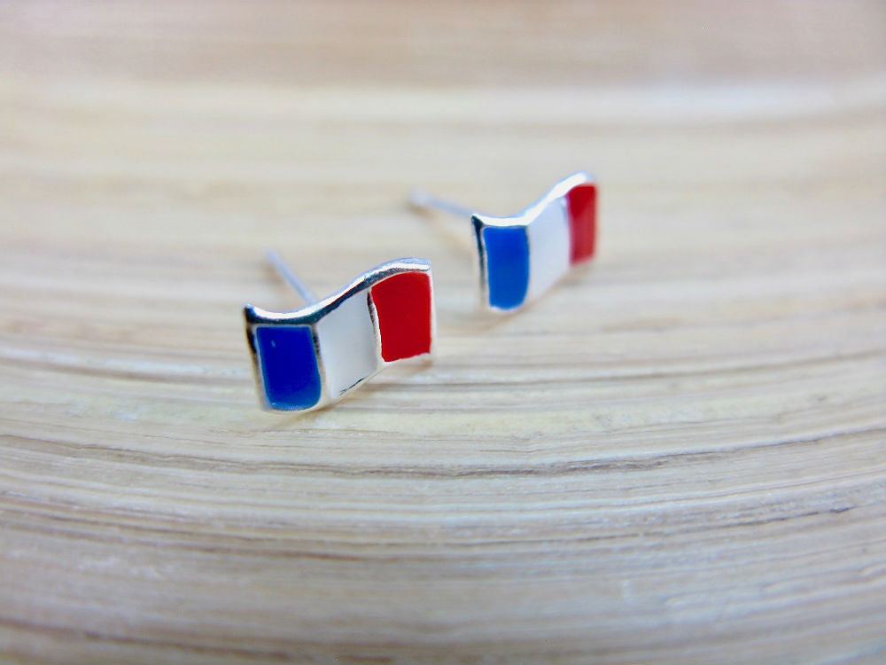 France Flag 925 Sterling Silver Stud Earrings