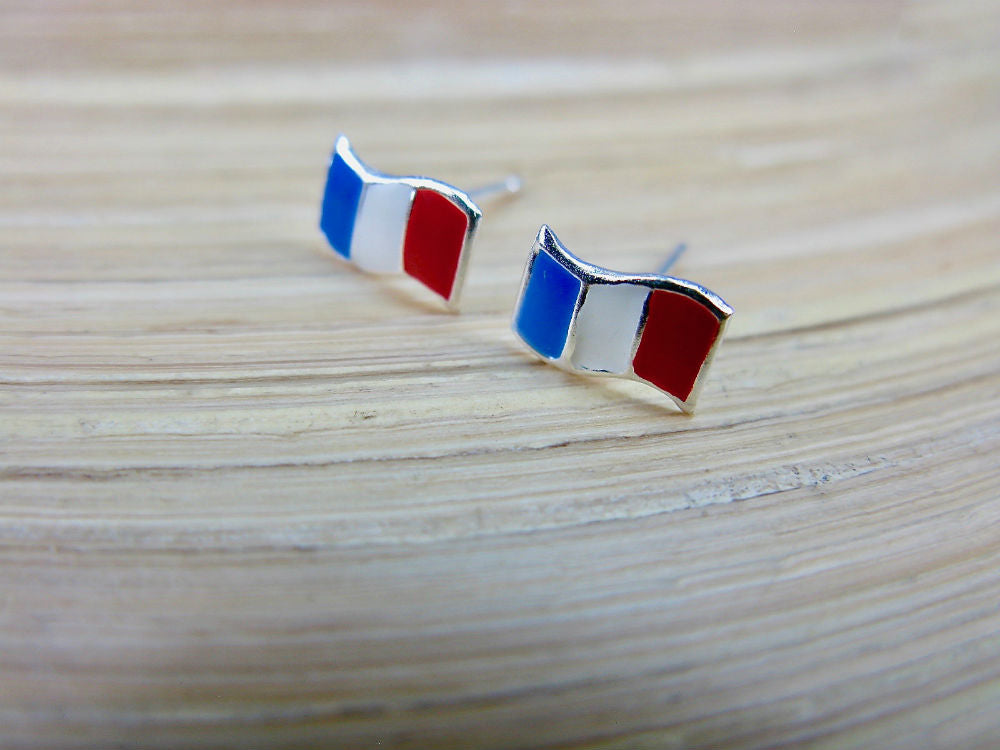 France Flag 925 Sterling Silver Stud Earrings