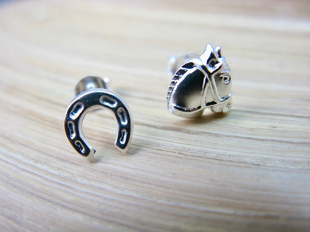 Horse Horseshoe925 Sterling Silver Stud Earrings