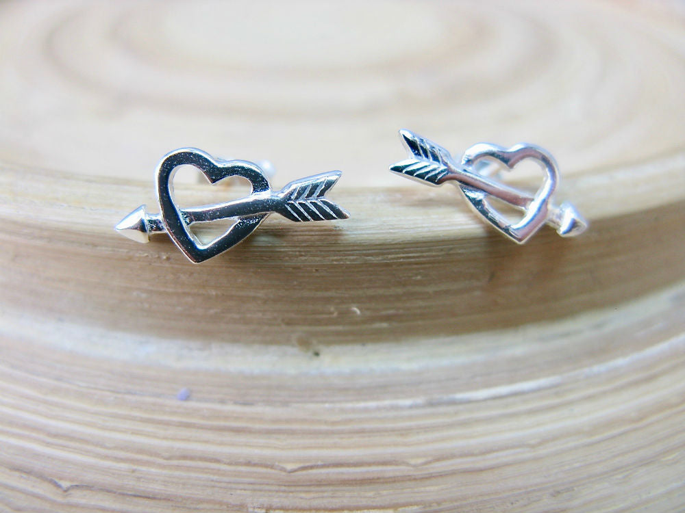 Heart Arrow 925 Sterling Silver Stud Earrings