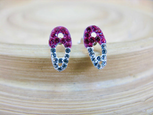 Safety Pin Red Crystal Stud Earrings in 925 Sterling Silver