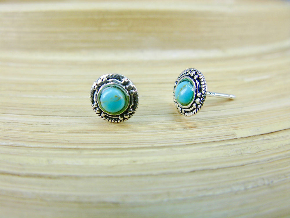 Turquoise 7mm Minimalist Stud Earrings in 925 Sterling Silver
