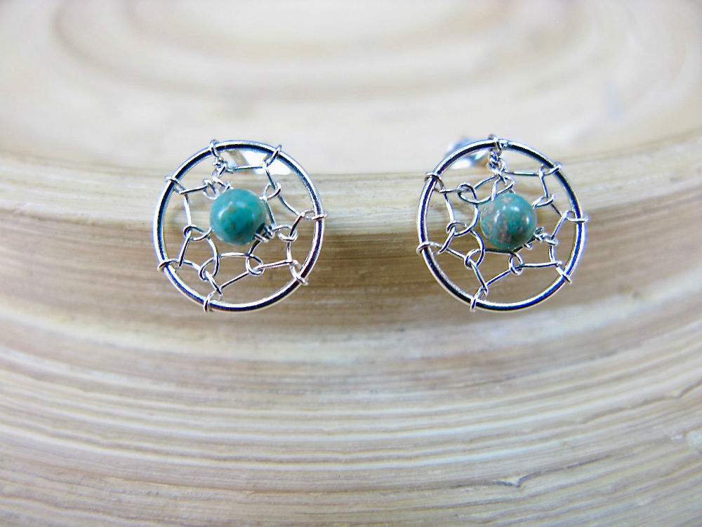 Wire Wrapped Turquoise Stud Earrings in 925 Sterling Silver