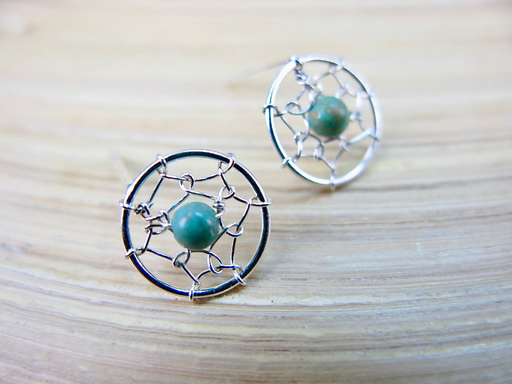 Wire Wrapped Turquoise Stud Earrings in 925 Sterling Silver