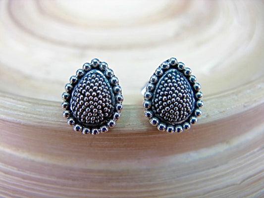 Pear Shaped Tribal Bead 925 Sterling Silver Stud Earrings