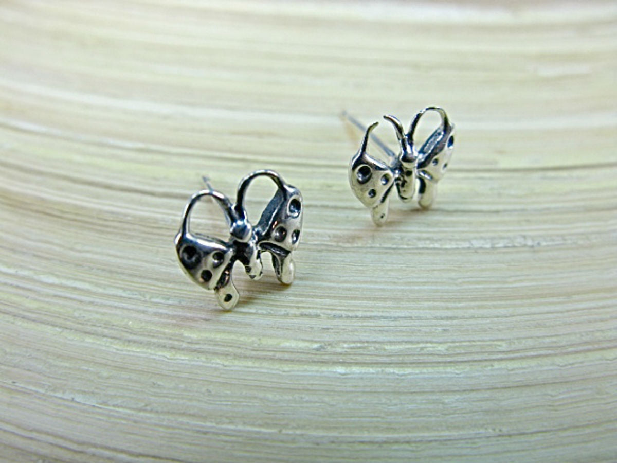 Butterfly Tribal Crafted 925 Sterling Silver Stud Earrings