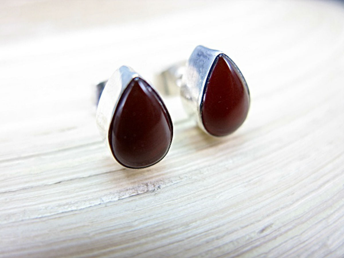 Carnelian Pear Shaped 925 Sterling Silver Stud Earrings