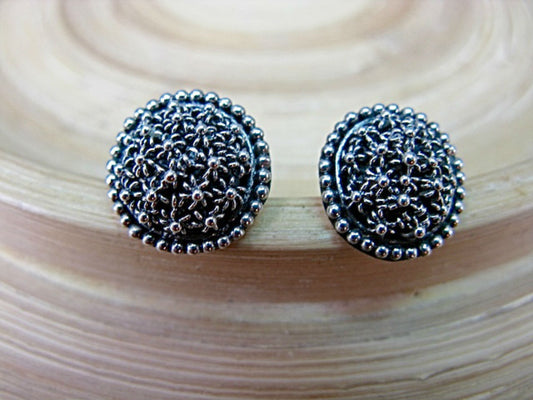 Sea Urchin Balinese Handmade Oxidized 925 Sterling Silver Stud Earrings