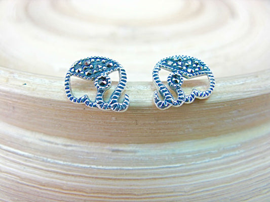Elephant Marcasite 925 Sterling Silver Stud Earrings