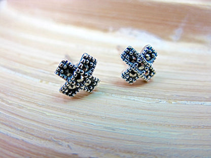 Cross Marcasite Elegant Sterling Silver Stud Earrings