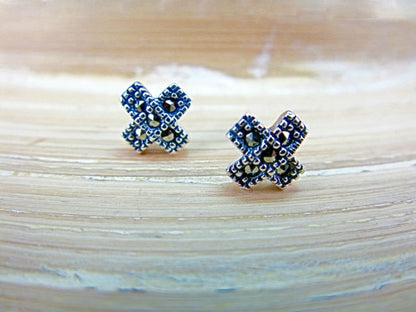 Cross Marcasite Elegant Sterling Silver Stud Earrings