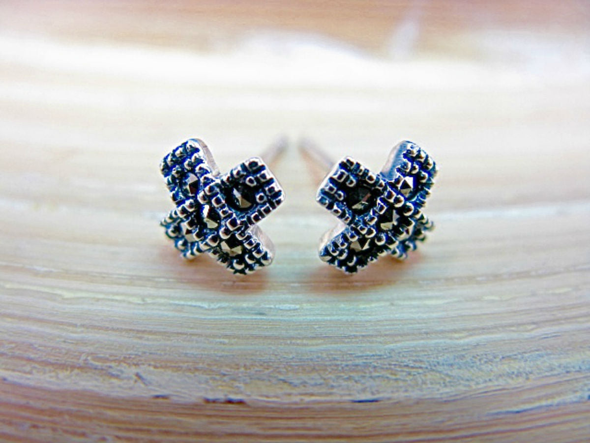 Cross Marcasite Elegant Sterling Silver Stud Earrings