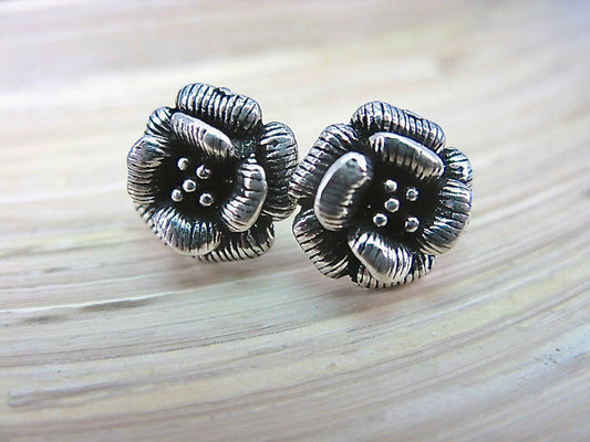 Flower Oxidized 925 Sterling Silver Stud Earrings