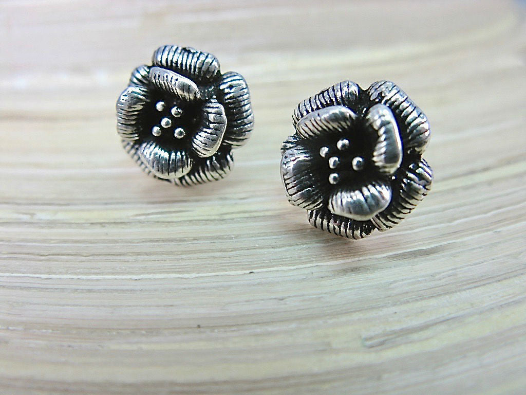 Flower Oxidized 925 Sterling Silver Stud Earrings