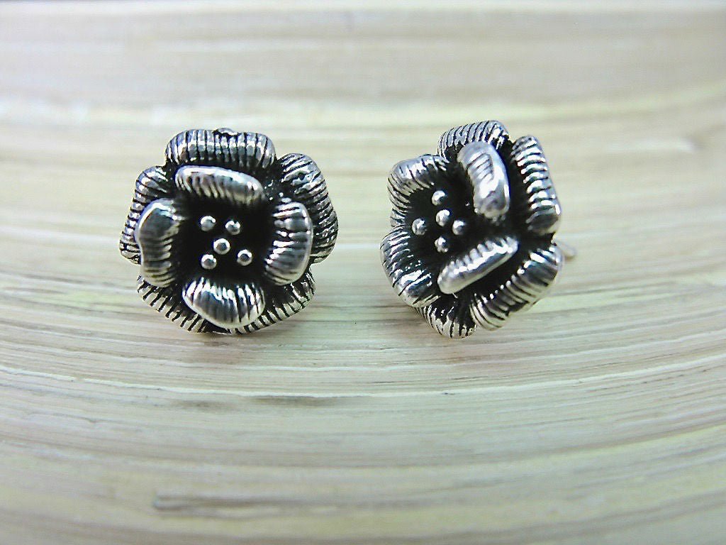 Flower Oxidized 925 Sterling Silver Stud Earrings