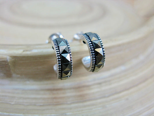 Round Hoop Marcasite 925 Sterling Silver Post Earrings