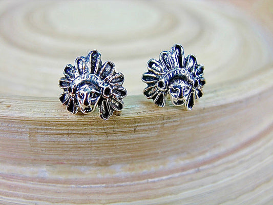 Native American Indian Chief 925 Sterling Silver Stud Earrings