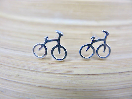 Bike Bicycle 925 Sterling Silver Stud Earrings