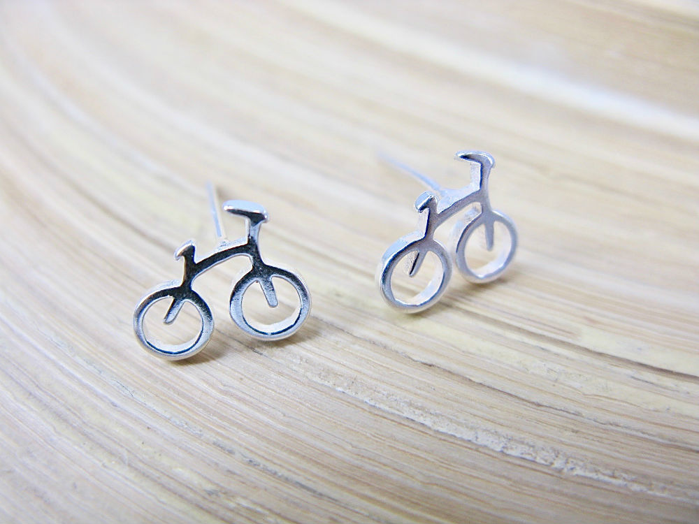 Bike Bicycle 925 Sterling Silver Stud Earrings