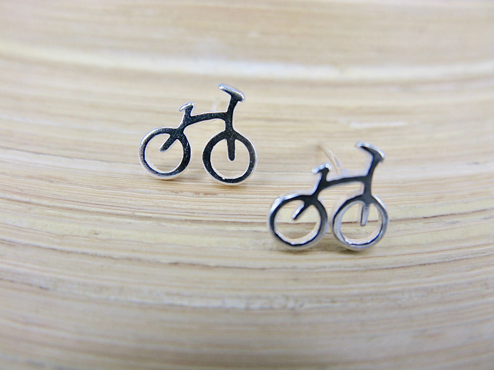 Bike Bicycle 925 Sterling Silver Stud Earrings