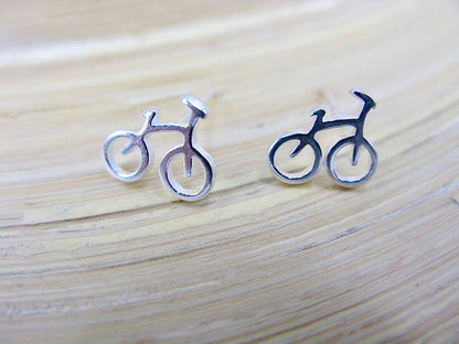 Bike Bicycle 925 Sterling Silver Stud Earrings