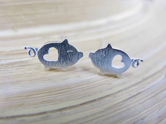 Pig Heart 925 Sterling Silver Stud Earrings