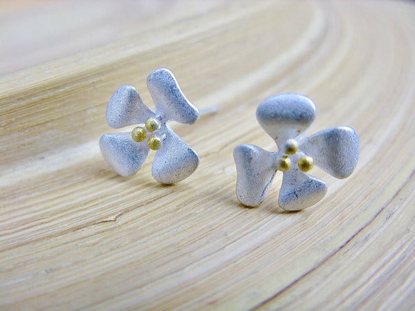 Flower Two Tone Gold Plated 925 Sterling Silver Stud Earrings