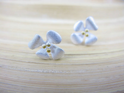 Flower Two Tone Gold Plated 925 Sterling Silver Stud Earrings